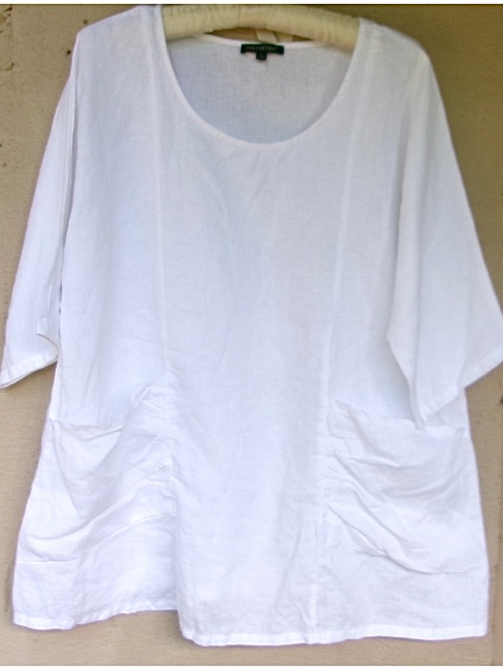 For Cynthia White Linen Tunic Top w/Ruched Pockets   Large
